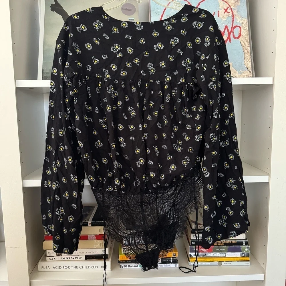 FREE PEOPLE Black Daisy Forties Feel Bodysuit